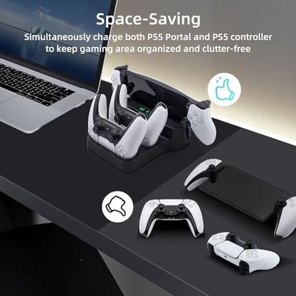 Mcbazel Charging Station for PlayStation Portal Remote Player and PS5 Controllers with LED Light and Charging Cable, Charging Dock Stand Base Holder Accessories for PS5 Portal Console - Black