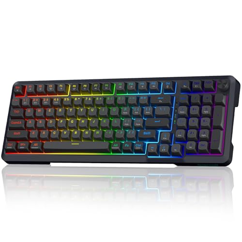 Redragon Wireless Mechanical Keyboard, 3 Mode Gasket Mounted RGB Gaming Keyboard with Volume Knob, Pre-Lubed Linear Switches, MDA-Profile, 98 Keys Hot Swappable Creamy Keyboard for PC/Tablet/Xbox/PS4 - color: Black Gray