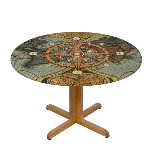 Nautical Compass Round Tablecloth Elastic Fitted Table Cover Washable Elastic Edge Tablecloths for Kitchen Dining Party Fitted Table Table 40-44 inch - color: Black33, size: 40" (Round)