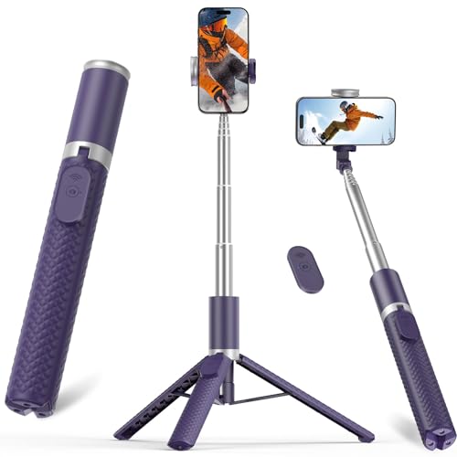 Phone Tripod & Selfie Stick with Remote, Portable Travel Phone Stand for Video Recording Vlog, Extendable Cell Phone Holder Compatible with iPhone Android, Purple, 62" - color: Purple