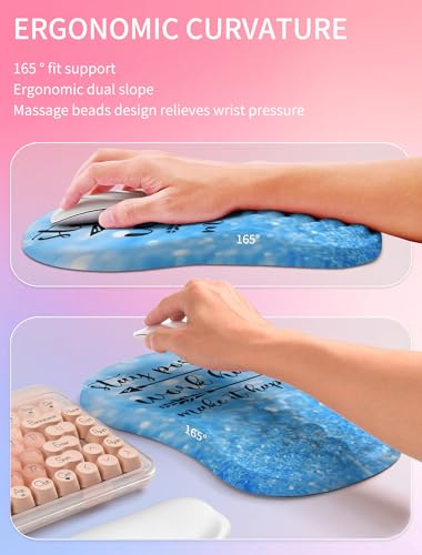 Hokafenle 2in1 Combination, Wave Keyboard Wrist Rest and Ergonomic Curvature Mouse Pad Wrist Support for Relieve Wrist Pain, Filled with Soft Cushion Memory Foam, Stay Positive - color: Stay Positive