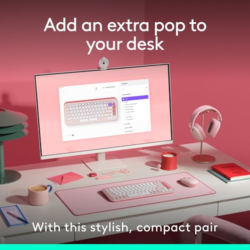 Logitech POP ICON Combo, Wireless Bluetooth Keyboard and Mouse, Comfortable Typing, programmable Keys and Buttons, Quiet clicks, Easy-Switch up to 3 Devices - Rose - color: Rose, style: Combo