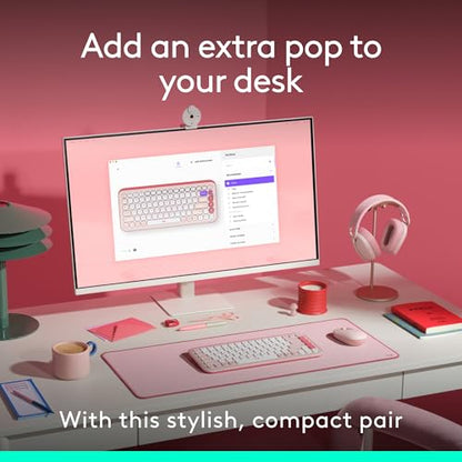 Logitech POP ICON Combo, Wireless Bluetooth Keyboard and Mouse, Comfortable Typing, programmable Keys and Buttons, Quiet clicks, Easy-Switch up to 3 Devices - Rose - color: Rose, style: Combo
