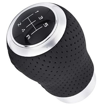 5 Speed Manual Gear Shifter Stick Handle Black Stitched Leather Shift Lever Knob Replacement Fit Most Trucks Cars - color: black with black stitching