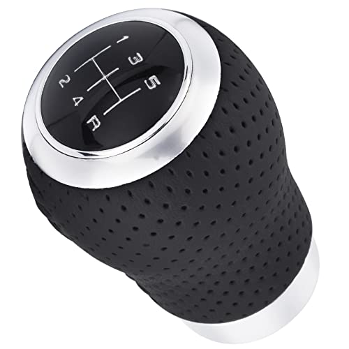 5 Speed Manual Gear Shifter Stick Handle Black Stitched Leather Shift Lever Knob Replacement Fit Most Trucks Cars - color: black with black stitching