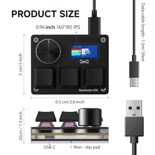 O3C Rapid Trigger Keyboard With Hall Magnetic Switch For OSU Geometry Dash | Rhythm Games,with Knob and Screen,Copy Paste,Shotcut,Macro Hotswap Mini Keypad Magnetic Linear Switches - color: Black, size: Gateron Jade Pro Green Switch