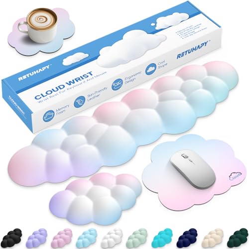 Cloud Wrist Rest Keyboard Cushion, 4-in-1 Ergonomic Cloud Keyboard Wrist Rest and Mouse Pad Set with Memory Foam Arm Support for Palm, Cute Desk Accessory for PC Gaming Setup, Rainbow - color: 02 Rainbow, size: Full Size