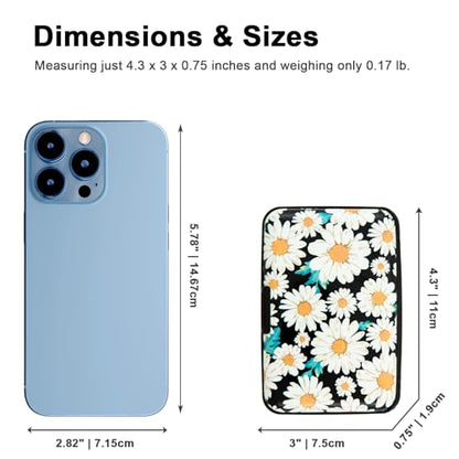 Credit Card Holder Small RFID Blocking Wallet Business Metal Slim Mini Aluminum Hard Case for Women Men - color: Daisy Flower