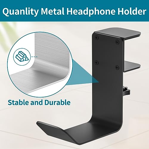 tiebutie Universal Metal Headphone Hook for Desk Hanger Headset Holder Stand with Adjustable Arm Clamp PC Gaming Headset Headphone Holder Desk for Most Headphones and Other Accessories