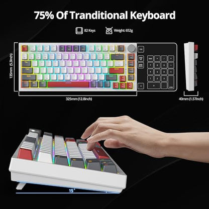 Guffercty kred 75% Percent Mechanical Keyboard with Knob, Gasket Mouted Wired TKL Gaming Keyboard 75 Percent Hot Swappable Programmable for Windows Laptop PC Gamer（82 Grey） - color: GASKET 82 Grey