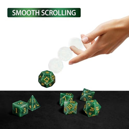 LUCKY-M Stone Dice DND Set, African Jade Dice for Dungeons and Dragons and Role Playing Game, D&D Accessorie with Dice Case (African Jade) - color: Gem-african Jade