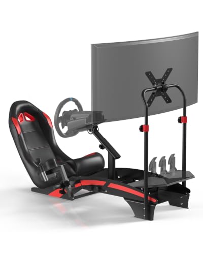 RACGTING Racing Simulator Cockpit with TV Monitor Stand for G PRO Racing Wheel/G29/G920/G923, for Thrustamster T300RS/TS-PC/TS-XW Racer, for FANATEC CSL DD/GT DD Pro/ClubSport DD/DD+