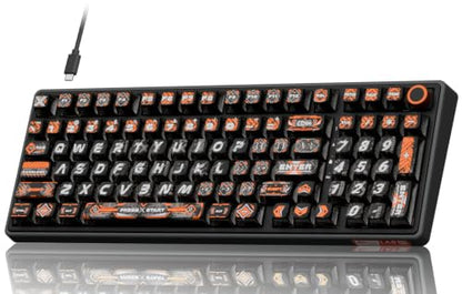 RK ROYAL KLUDGE R98 Pro Wired Mechanical Keyboard, RGB PC Gaming Keyboard with Number Pad and Volume Knob, dye Sublimation DSA Profile Pudding Keycaps, for Win/MAC, Hot Swappable Tactile Beige Switch - color: Black-Translucent, size: Hot Swappable Beige S