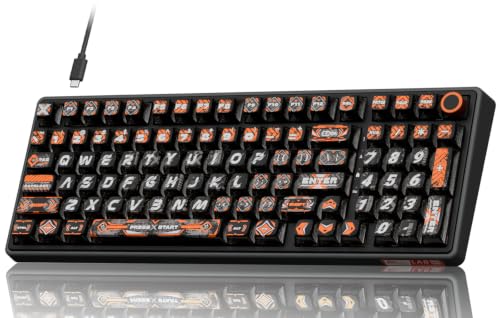 RK ROYAL KLUDGE R98 Pro Wired Mechanical Keyboard, RGB PC Gaming Keyboard with Number Pad and Volume Knob, dye Sublimation DSA Profile Pudding Keycaps, for Win/MAC, Hot Swappable Tactile Beige Switch - color: Black-Translucent, size: Hot Swappable Beige S