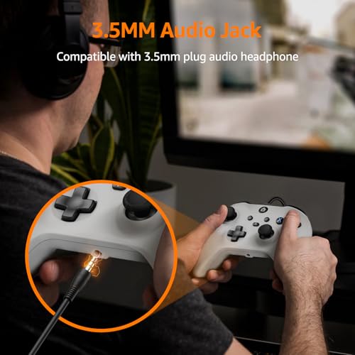 IWGAME Wired Controller for X-BOX ONE/PC, Gamepad with 3.5mm Audio Jack&Dual Vibration, Support Turbo Function, Compatible with X-BOX One/One S/X, X-BOX Series S/X, PC (White) - color: White
