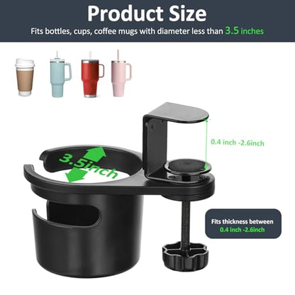 MYITYARD Desk Cup Holder Clamp, Anti-Spill Clip On Table Cup Holder, Rotatable Water Bottle Stand Drink Coffee Mug Storage, Office Accessories for Home and School (Black) - color: Black