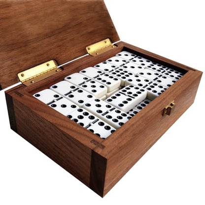Alex Cramer Double 9 Dominoes Set for Adults with Spinners. Domino Set in Black Walnut Case. Holds 55-Piece Set of Dominoes (Dominos Set) - style: Double-9 Spinner Domino Set