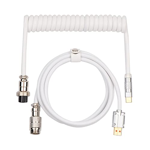 EPOMAKER Puff Aviator Coiled USB Cable, Type C Detachable Mechanical Gaming Keyboard Cable for Win/Mac/Gamers, Suitable for RT100/TH68 PRO/TH80 PRO/TH96/TH80 SE/CIDOO V65. etc(Puff White) - color: Puff White