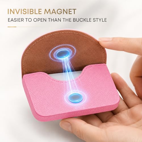 Business Card Holder，PU Leather Business Card Case for Purse，Pocket Travel Name Card Case Holder Wallet for Men Gift，Portable Magnetic Business Card Carrier Pink - color: Pink