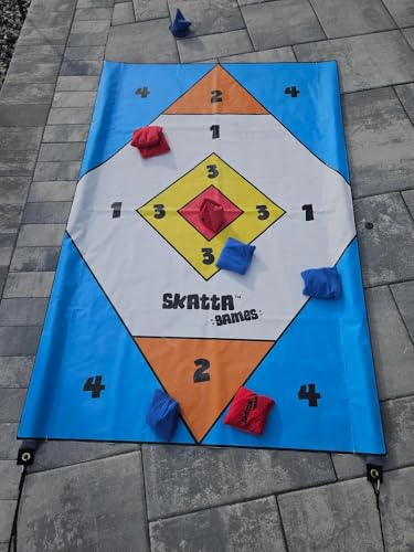 Skatta Bag Premium Cornhole Alternative Set - All-Surface Outdoor Beanbag Toss Game for Adults & Family - Weatherproof Yard Play Kit with 2 Target Boards, 8 Dual-Sided Slick Rough Bags