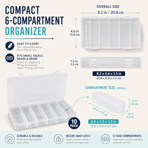 10 Pcs Clear Tackle Box Organizer, Small Tackle Box, Transparent 8.2 x 4.6 x 1.3 in Plastic Storage Cases for Fishing Gear, Beads, Screws and Crafts