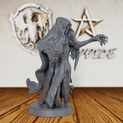 AUSPDICE Ghost Knight 28mm Unpainted DND Miniature Spectral Wraith AS446 | Hooded Undead Fantasy Figure with Tattered Robes and Clawed Hand for Dungeons and Dragons, TTRPG Games and Dungeon Masters
