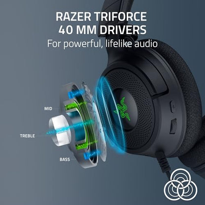 Razer Kraken V4 X Wired Gaming Headset: 40 mm Drivers - Cardioid Mic - Memory Foam Cushions - Chroma RGB Lighting - Type C & A Cable - PC, Mac, PS5, Nintendo Switch, Steam Deck, Smartphone (Renewed)