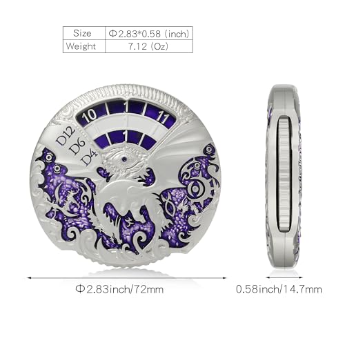 DNDND Dungeons and Dragons Roulette Spinner Dice 7-in-1 Spinner Metal D&D Dice Set with Gorgeous Gift Box for Dungeons and Dragon and Tabletop Game (Silver with Purple) - color: Dragon Silver Purple