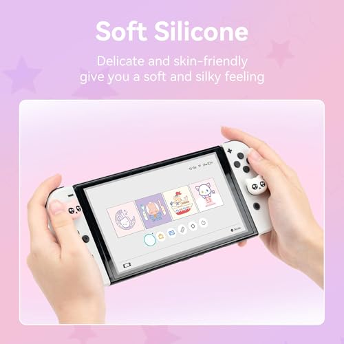 GeekShare 4PCS Cat Shape Silicone Joystick Caps for Switch/OLED/Lite - Tearful Eyes Cat Thumb Grip Caps - color: Pink with black and white accents