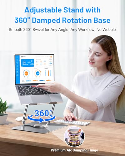 Metfut Laptop Cooling Pad with Detachable Fan & Cooler, Adjustable Height & Angle, 360 Rotation Base, Carbon Steel Framework, Ultra-Quiet & Super Sturdy for 15.6” Laptop, DJ Mixer Workstation (Grey) - color: Grey