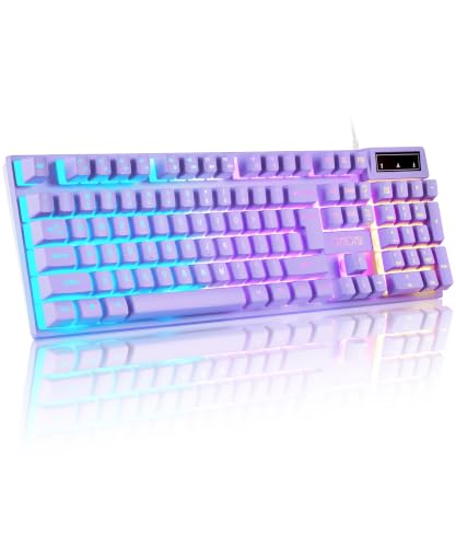 Purple Gaming Keyboard Light Up with USB Wired,3 Mix Color LED for Computer | Full Size Keyboard with Number Pad, Backlit, 19 Keys Anti-ghosting, Multimedia Function Keys for Windows/Mac, Desktop/Laptop - color: Purple