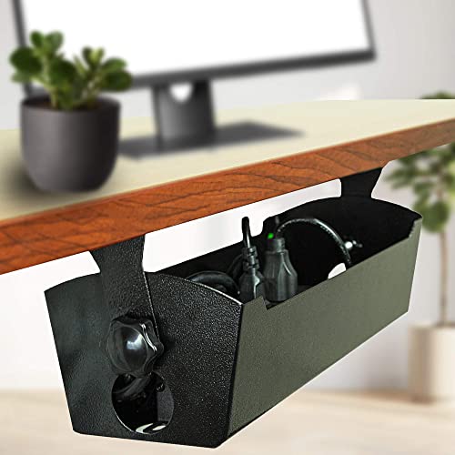 POCHAR 15inch Steel Under Desk Cable Management Tray for Office and Home | Wire & Cord Organizer, Power Strip Holder with Mount Accessories - Standing Desk Cable Tray Wire Management, Black - size: 15inch