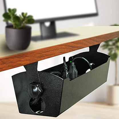 POCHAR 15inch Steel Under Desk Cable Management Tray for Office and Home | Wire & Cord Organizer, Power Strip Holder with Mount Accessories - Standing Desk Cable Tray Wire Management, Black - size: 15inch