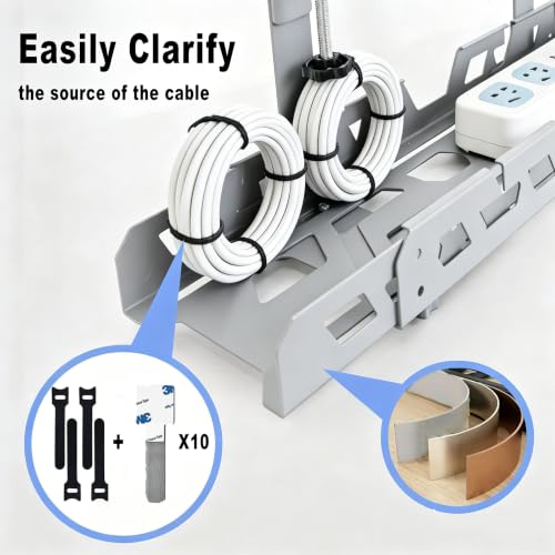 Under Desk Cable Management Tray 15.4-26 Inches Bidirectional Extendable Metal Cable Organizer with Clamp Mount, No Drill Wire Management System for Home Office & Gaming Desk(Light Gray) - color: light gray