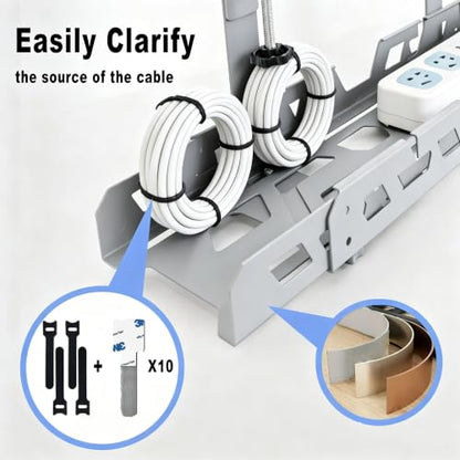 Under Desk Cable Management Tray 15.4-26 Inches Bidirectional Extendable Metal Cable Organizer with Clamp Mount, No Drill Wire Management System for Home Office & Gaming Desk(Light Gray) - color: light gray