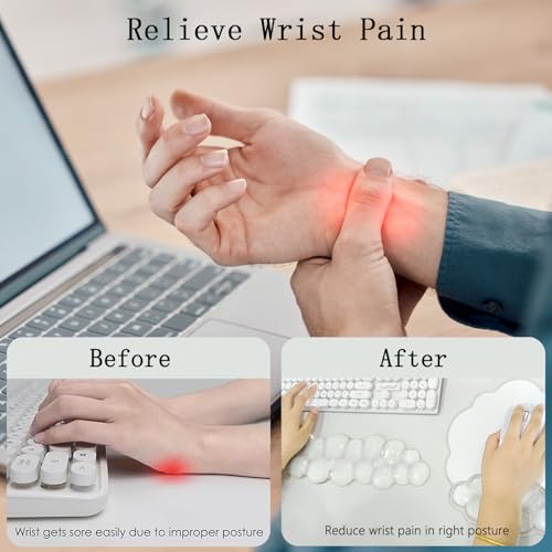 Gel Cloud Wrist Rest for Keyboard and Mouse Clear Mouse Pad with Wrist Rest 3PCS Ergonomic Cool Keyboard Wrist Pad Cute Acrylic Coaster Non-Slip Cute Transparent Mouse Wrist Pad for Computer Keyboard - color: 3pcs Gel White