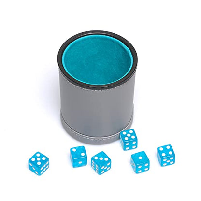 Leatherette Dice Cup Set Lake Blue Velvet Interior Quiet in Shaking with 6 Matching Translucent Dot Dice for Liars Dice Farkle Yahtzee Board Games, 1 Pack - color: Lakeblue#b
