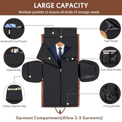 Garment Bag for Travel Convertible Carry on Travel Duffel Bag for Men Women | 3PCS Large Weekender Bag with Waterproof Shoes Pouch 2 in 1 Hanging Clothes Suit Dress Bag Travel Garment Duffel Bag 56L - color: A1-Brown-Faux Leather