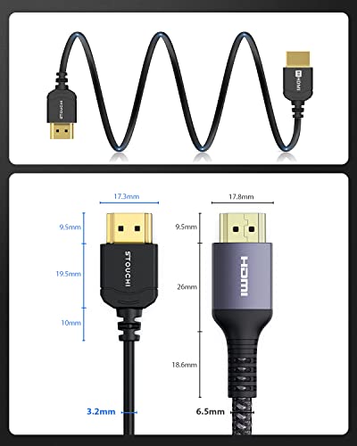 Stouchi Ultra Thin HDMI Cable(3.3FT/2 Packs), [Certified 48Gbps] 8K Ultra High Speed HDMI® Cable 8K@60Hz 4K@120Hz, eARC, HDR, Dolby Atmos/Vision Compatible with PS5/Xbox/Roku TV/Gaming Monitors | 3.3FT/2 Packs 8K@60Hz 4K@120Hz, eARC, HDR, Dolby Atmos/Visi
