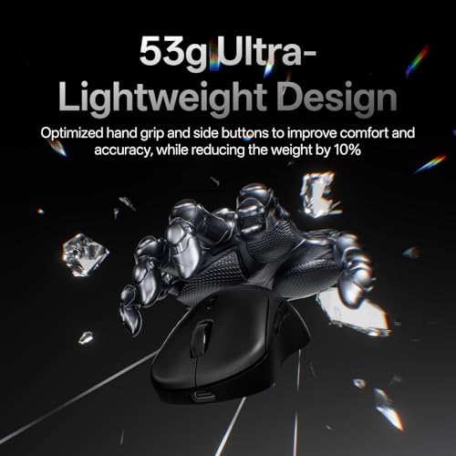Rapoo VT3 Gen-2 Wireless Gaming Mouse, True 8K Wireless Polling Rate, 53g Lightweight, Up to 750 Hr Battery, Nordic nRF54L15 MCU, 100-Million Mechanical Switch, 10 Programmable Buttons, Macro Enabled - color: Black
