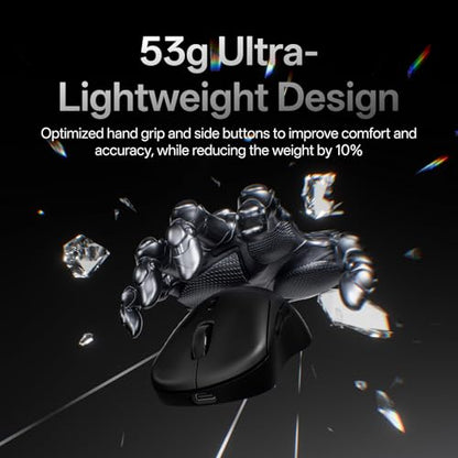 Rapoo VT3 Gen-2 Wireless Gaming Mouse, True 8K Wireless Polling Rate, 53g Lightweight, Up to 750 Hr Battery, Nordic nRF54L15 MCU, 100-Million Mechanical Switch, 10 Programmable Buttons, Macro Enabled - color: Black