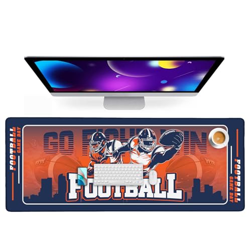 Football Desk Mat, Large Stitched Edges Gaming Mouse Pad, Orange Navy City Design Keyboard Mat for Laptop Computer Desktop - 31.5x12 Inch for Football Fans - color: Orange Navy Football