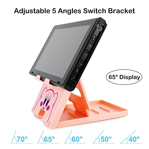 Tscope Cute Switch Stand, Compact Foldable Multi-Angle Adjustable Playstand Bracket, Portable Desktop Holder for Nintendo Switch/Switch 2 / Lite/OLED (Pink) - color: Pink
