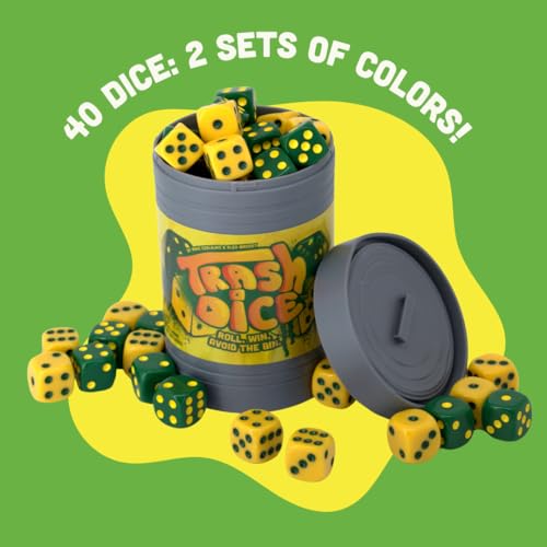 Big Discoveries Trash Dice Fast-Paced Family Dice Game | Exciting 2-Player Board and Dice Game with Trash Can and 40 Piece Dice Set | for Travel, Party, and Games Night