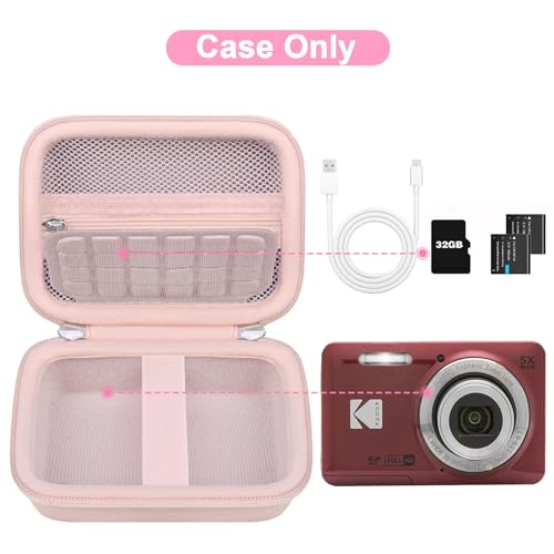 Canboc Hard Case for KODAK PIXPRO FZ55/ FZ45/ FZ43/ FZ53 16MP Digital Camera, Vlogging Camera Bag, Zipper Mesh Pocket fit Cable, SD Card, Pink (Case Only) - color: T-Pink