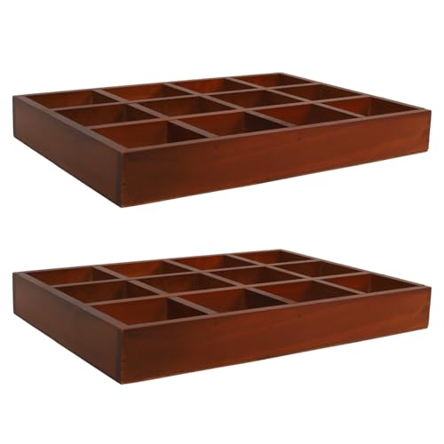 Nsmykhg Wooden Drawer Organizer, 2 Pack 12 Grid Sorting Tray for Arts & Crafts, Stationery, Small Items, Dark Brown, Divided Tray, Home Office & Craft Supplies Organizer (13.2x9.2x1.5 Inches)