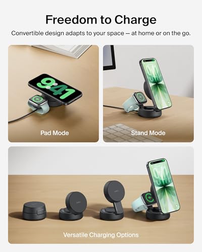 Belkin Qi2.2 25W Wireless 2 in 1 iPhone Charger, Fast Charging for Travel | Fast Charging, MagSafe Compatible, iPhone 17/16/15, Apple Watch, Travel Charger, Magnetic - color: Black, style: 2 in 1