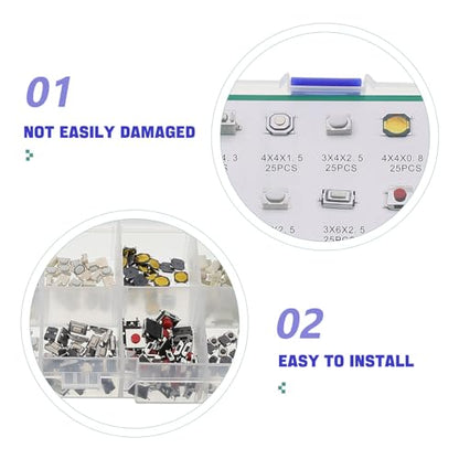 250pcs Mini Round Tactile Momentary Push Button Switches, Normally Open Off Vehicle Replacement Buttons Kit for Car Accessories and Arcade Game Parts