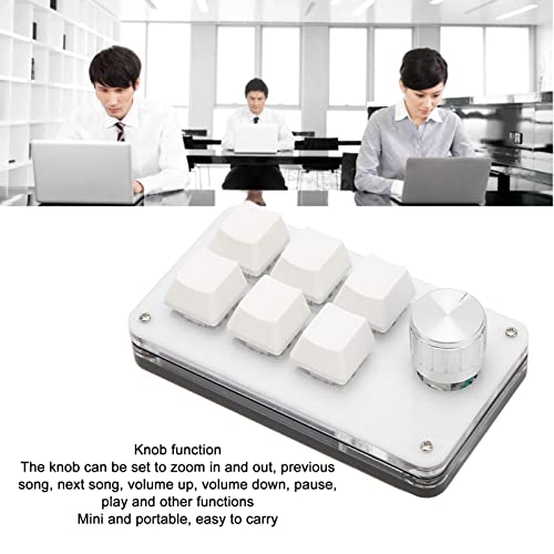 Zyyini Programmable Keyboard, 6 Key One Handed Mechanical Keyboard with Knob,Poortable Multifunctional Mechanical Gaming Keypad for Gaming Office (White) - color: White