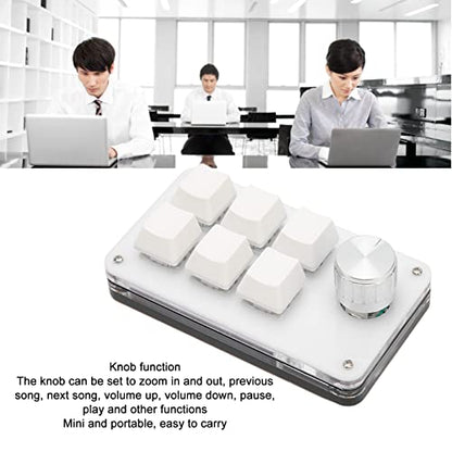 Zyyini Programmable Keyboard, 6 Key One Handed Mechanical Keyboard with Knob,Poortable Multifunctional Mechanical Gaming Keypad for Gaming Office (White) - color: White